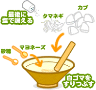 カブとタマネギの胡麻マヨ和え