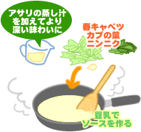 アサリと春キャベツのピーナッツ豆乳ソース